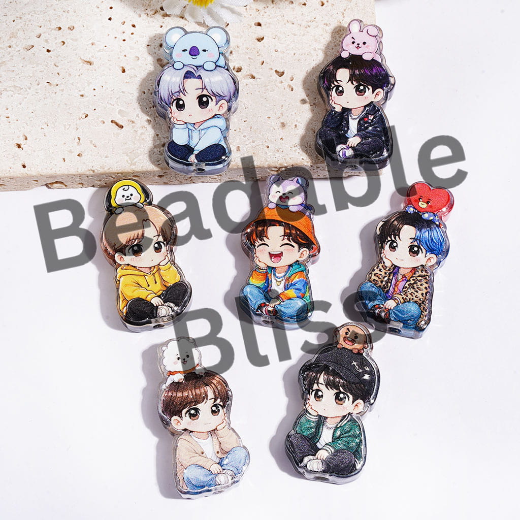 Acrylic Beads Cute Korea Boy Group Image Theme, Translucent, Random Mix