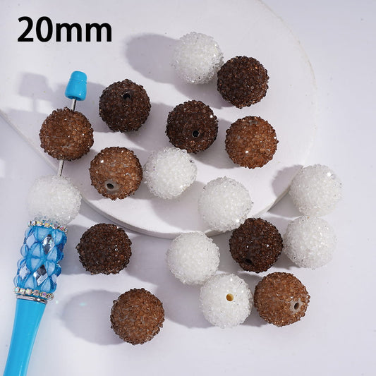 Coffee Color Shiny Cone Rhinestone Round Sugar Acrylic Beads, 20MM Random Mix