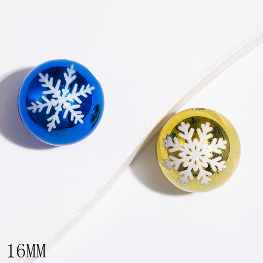 Cute White Snowflake Accent Metallic Round Acrylic Beads for Bracelets, 16MM, Assorted Colors, Random Mix