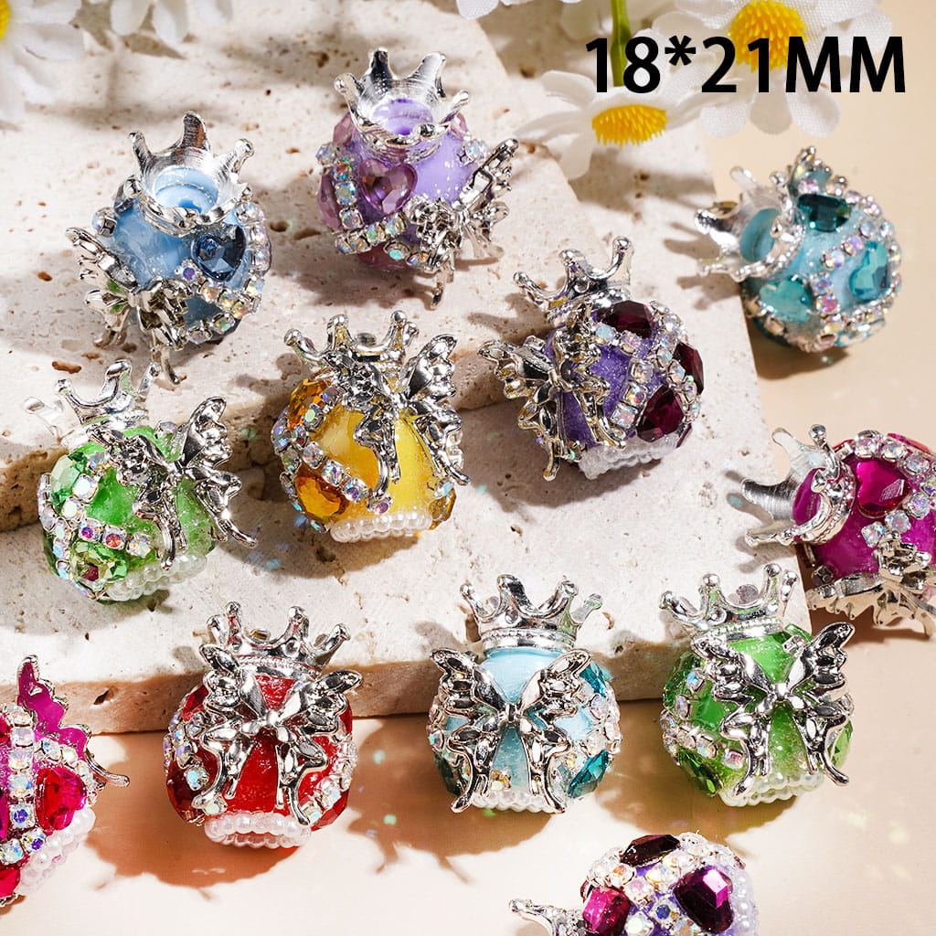Handmade Acrylic Beads w Silver Metal Butterfly Crown, Heart & AB Rhinestones White Pearl Chains, Random Mix