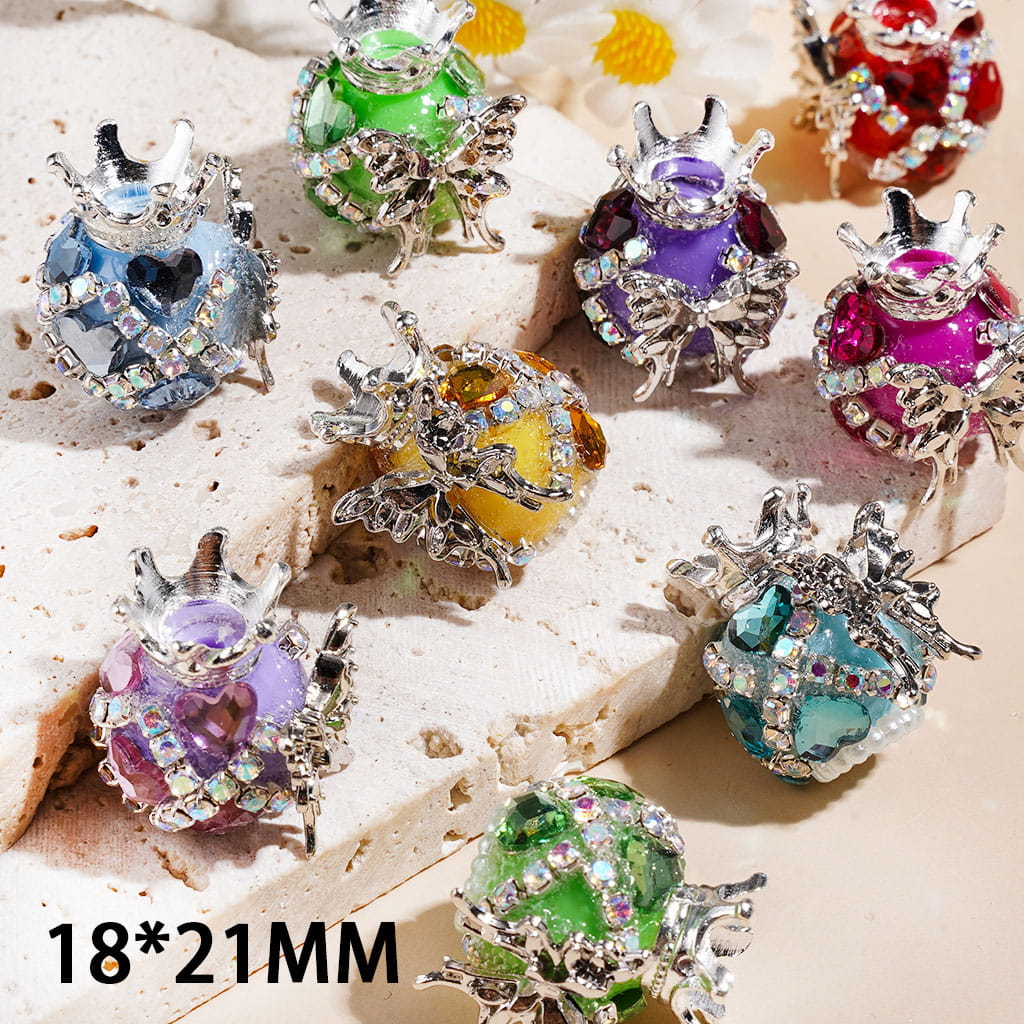 Handmade Acrylic Beads w Silver Metal Butterfly Crown, Heart & AB Rhinestones White Pearl Chains, Random Mix