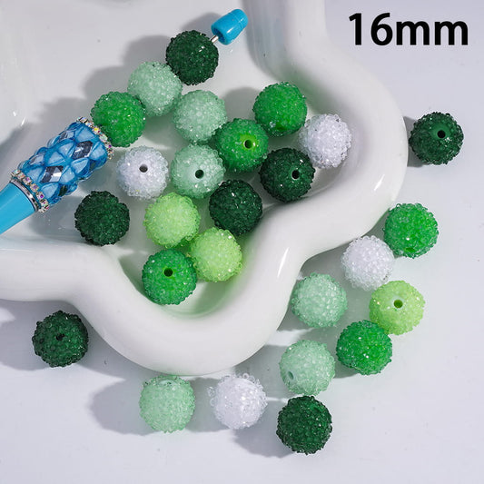 Green Series Sugar Acrylic Beads with Mini Cone Rhinestones 16MM Random Mix