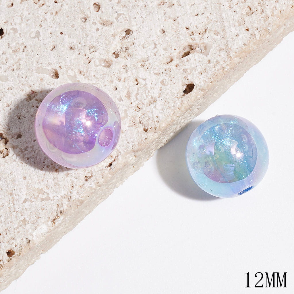 UV-Coated Glittery Light Color Series Clear Round Acrylic Beads for DIY Bracelets & Necklets & Waist Chains, 12MM, Random Mix