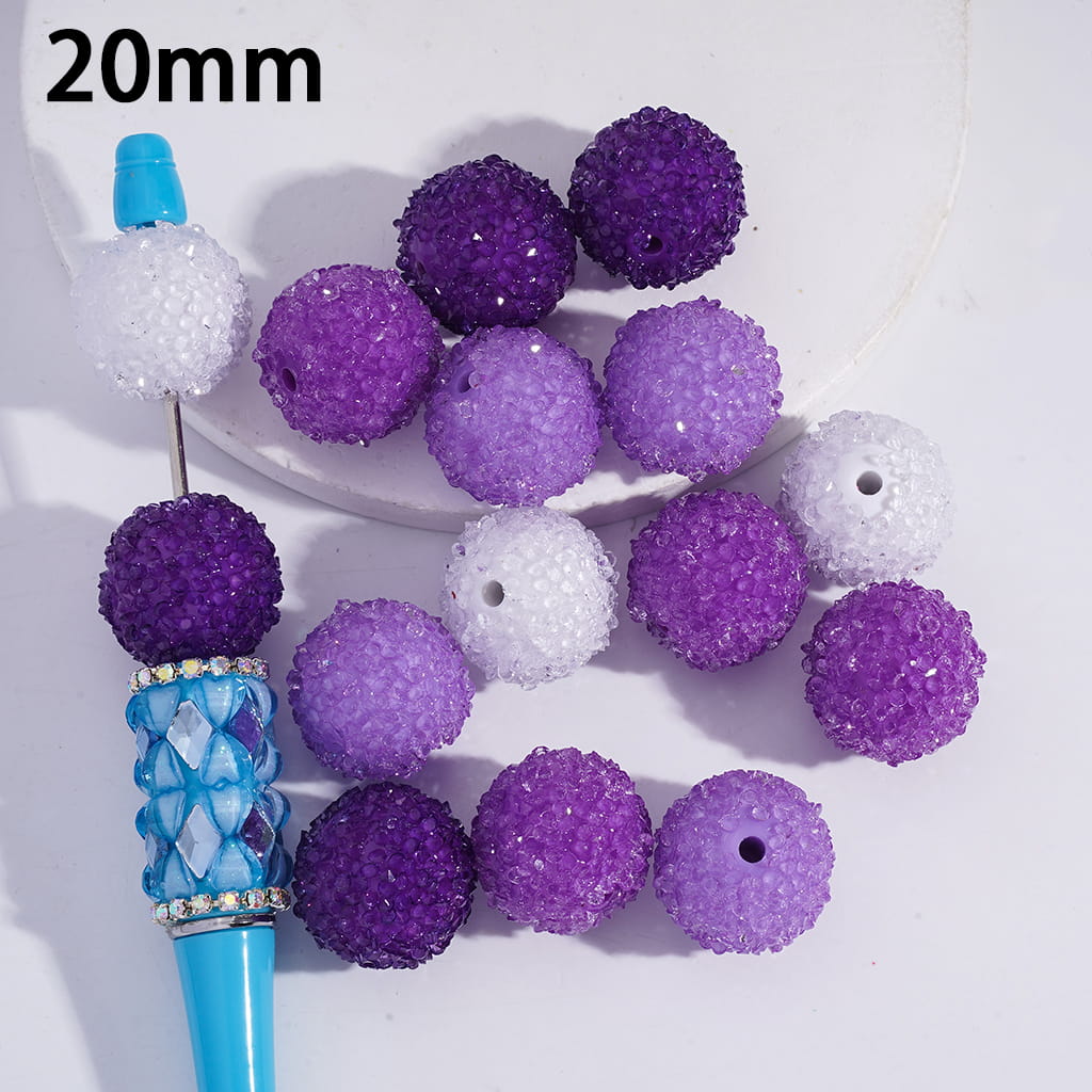 Purple Shiny Cone Rhinestone Round Sugar Acrylic Beads, 20MM Random Mix