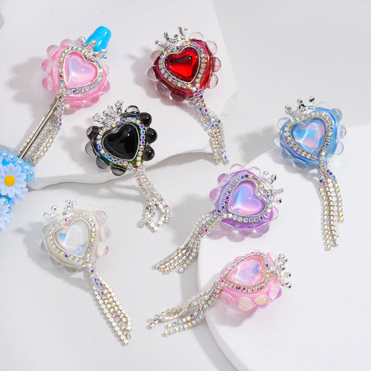 Cute Heart with Silver Alloy Crown and AB Rhinestone Chains  Acrylic Beads 25*28MM