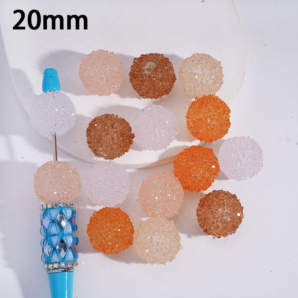Orange Shiny Cone Rhinestone Round Sugar Acrylic Beads, 20MM Random Mix
