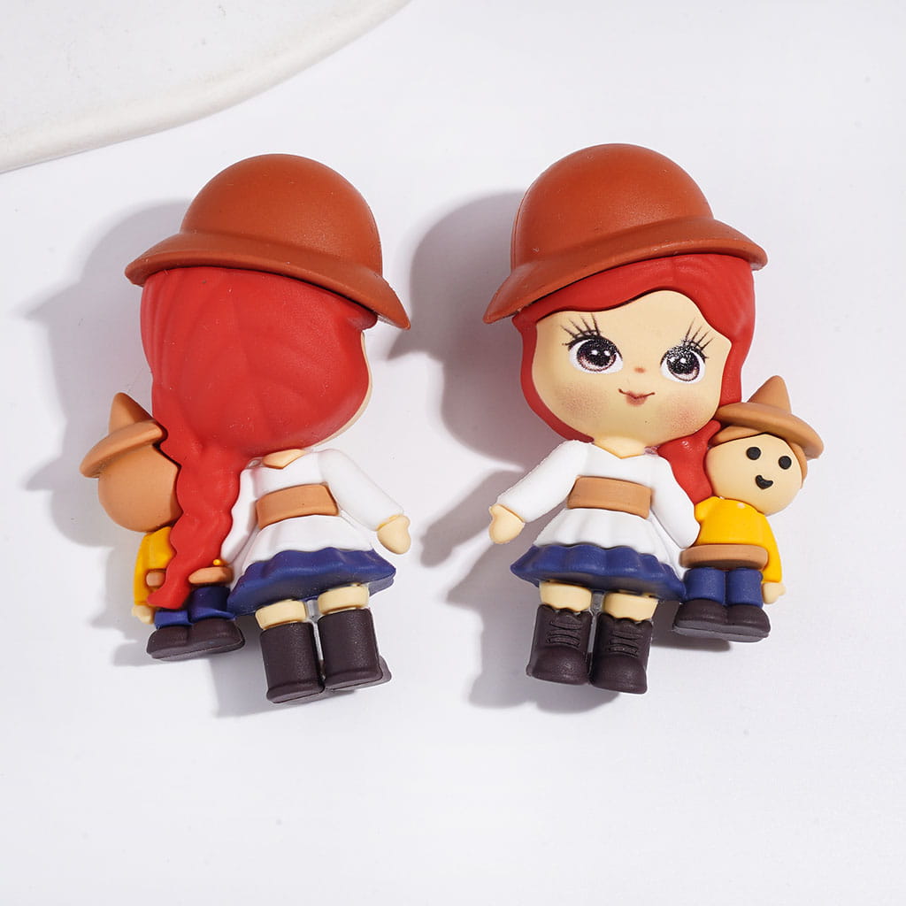 Adorable Girl with Doll Three Assorted Styles Soft PVC Rubber Figurine, 62-64MM (No-Hole), No-Hole