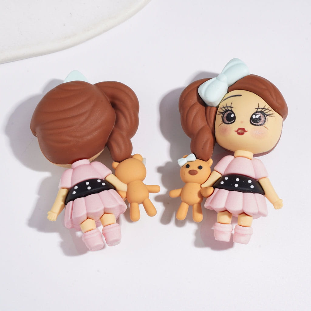 Adorable Girl with Doll Three Assorted Styles Soft PVC Rubber Figurine, 62-64MM (No-Hole), No-Hole