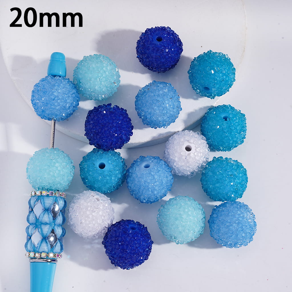 Blue Shiny Cone Rhinestone Round Sugar Acrylic Beads, 20MM Random Mix