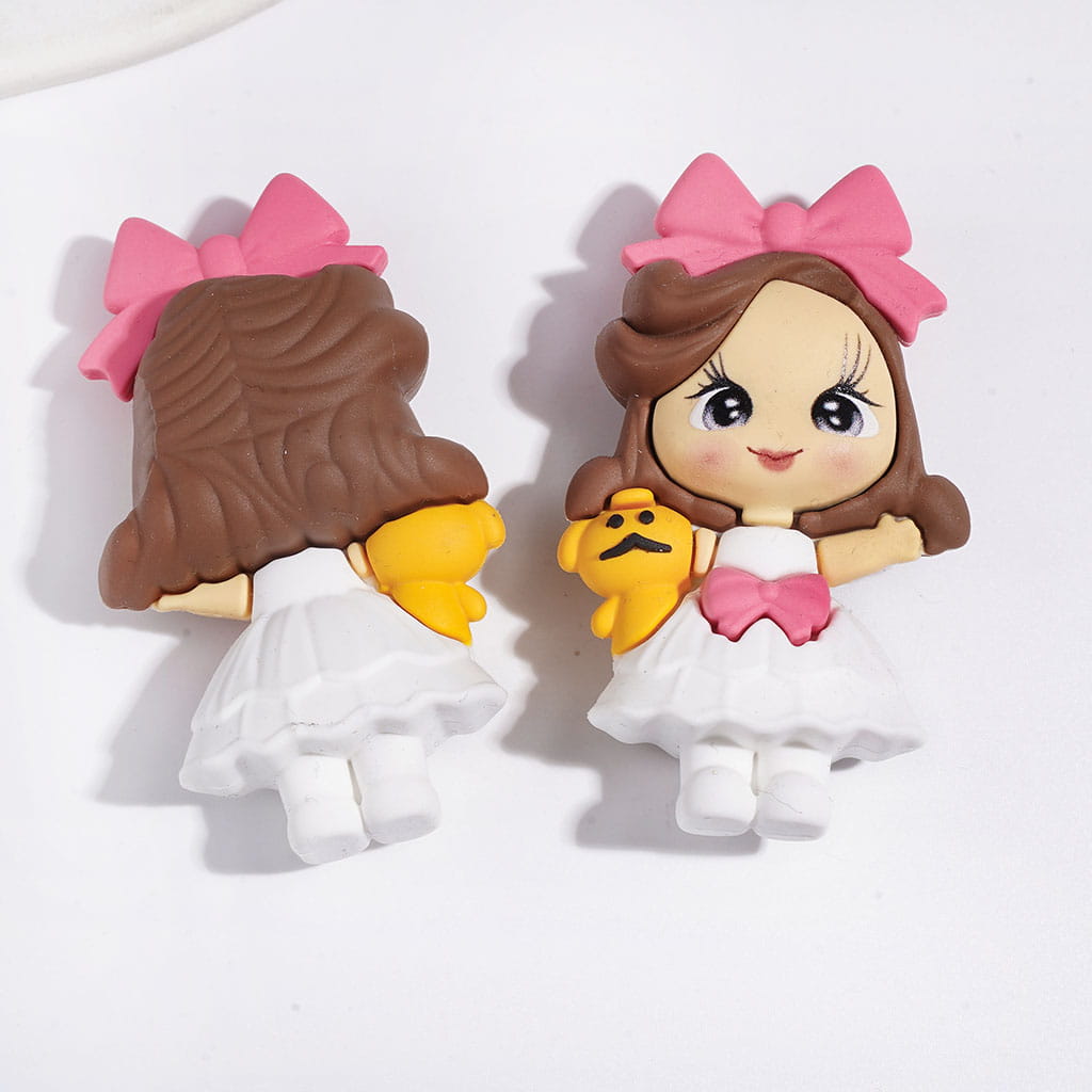 Adorable Girl with Doll Three Assorted Styles Soft PVC Rubber Figurine, 62-64MM (No-Hole), No-Hole