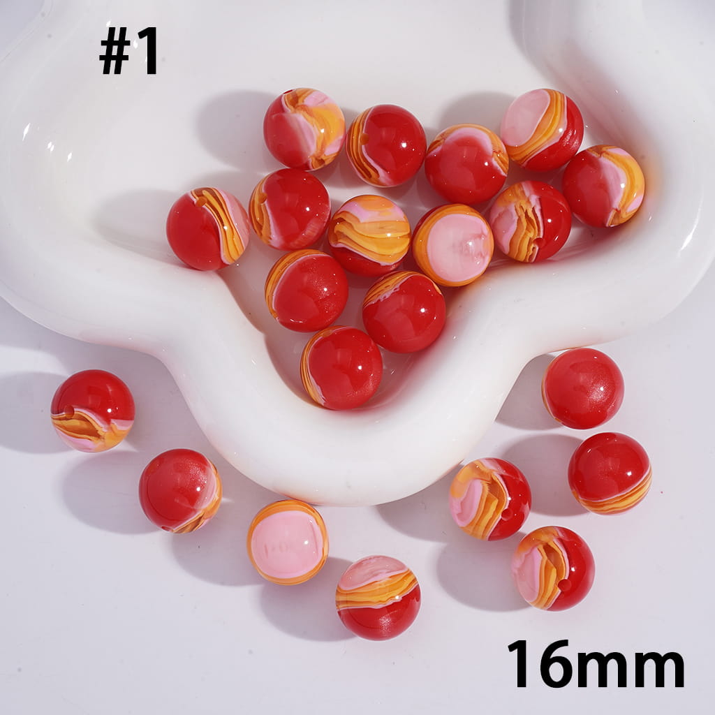 Layered Texture Multi‑Color Round Acrylic Bracelet Beads 16MM