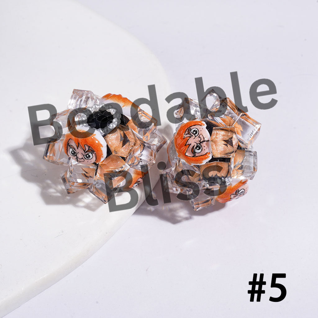 Hand-Made Acrylic Beads Horror Character Series, w Clear Faceted Crystal Square Pearl Trim, 26MM Multi Color