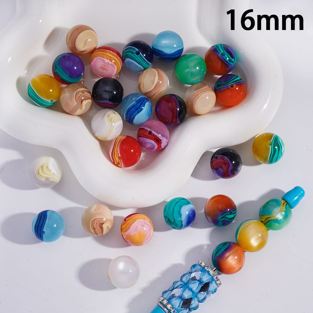 Layered Texture Multi‑Color Round Acrylic Bracelet Beads 16MM