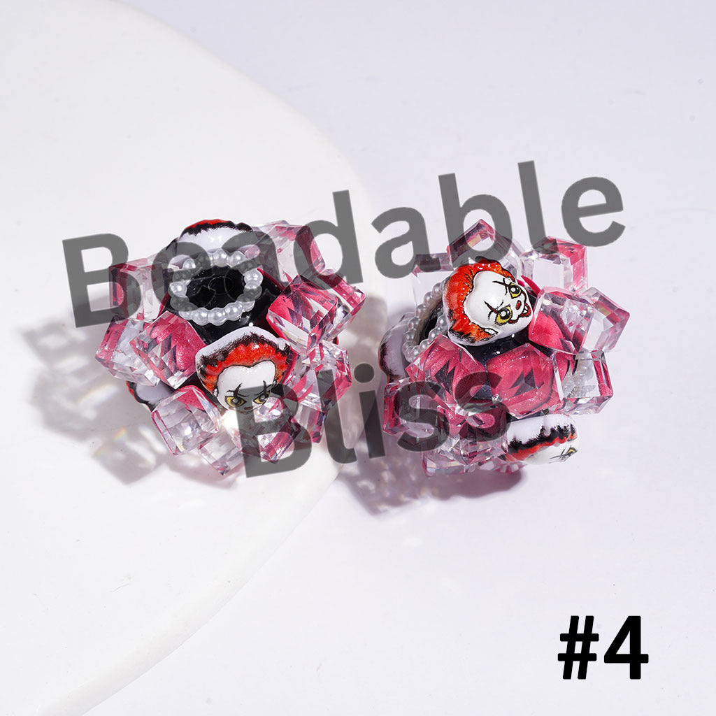 Hand-Made Acrylic Beads Horror Character Series, w Clear Faceted Crystal Square Pearl Trim, 26MM Multi Color