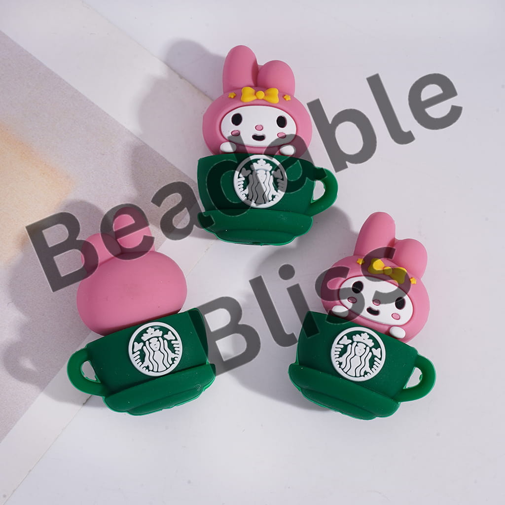 Silicone Focal Beads 3D Adorable Character Coffee Cup Style