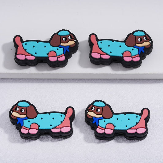 Little Cute Sausage Dog with Blue Hat Silicone Focal Beads