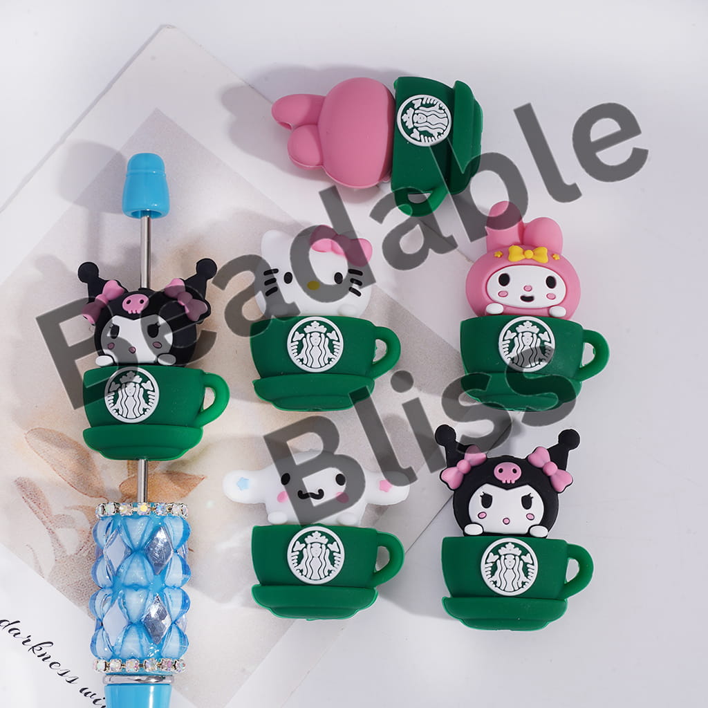 Silicone Focal Beads 3D Adorable Character Coffee Cup Style