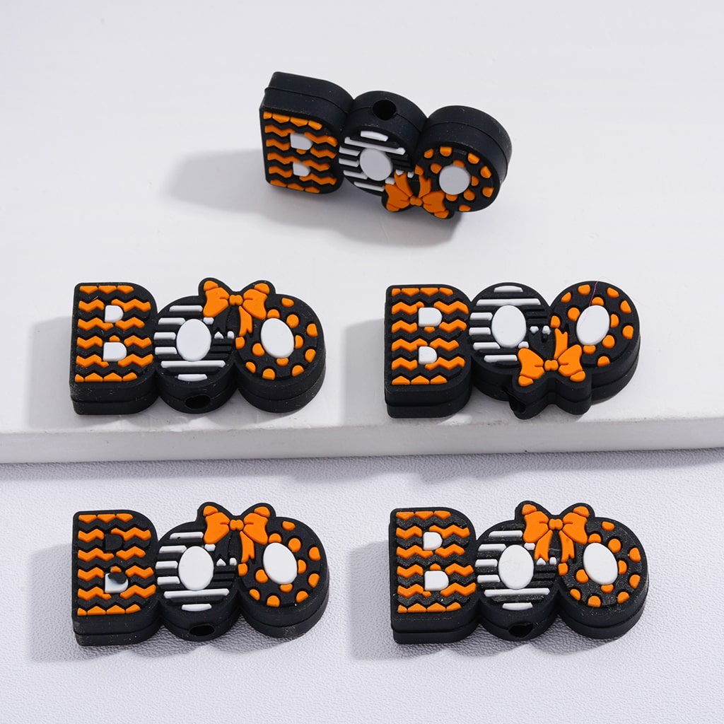 Halloween Theme "Boo" Text with Cute Bowknots Silicone Focal Beads