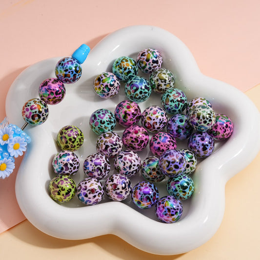 UV Coated Jaguar & Leopard Prints Black Acrylic Beads Multi-Color 16MM, Random Mix