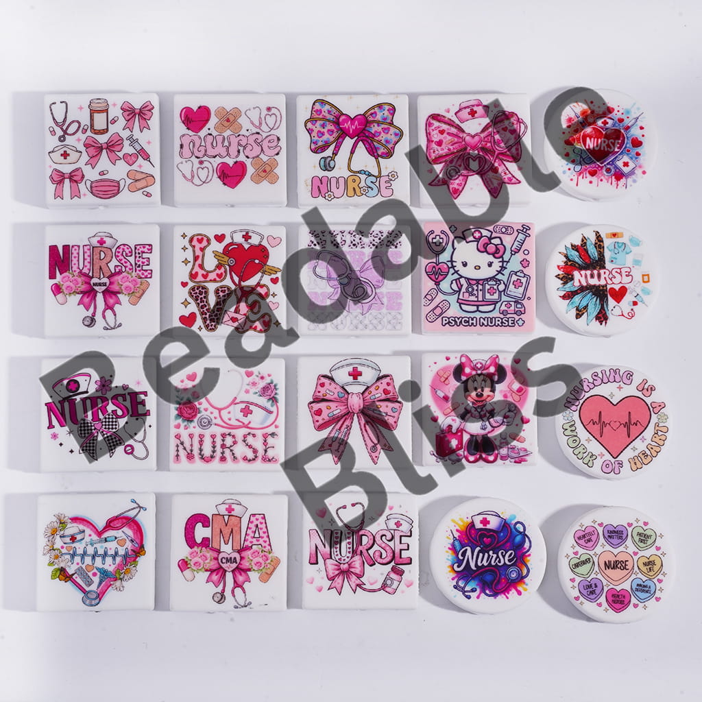 Collection of colorful nurse-themed temporary tattoos on a white background.