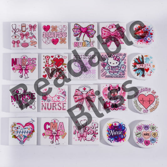 Collection of colorful nurse-themed temporary tattoos on a white background.