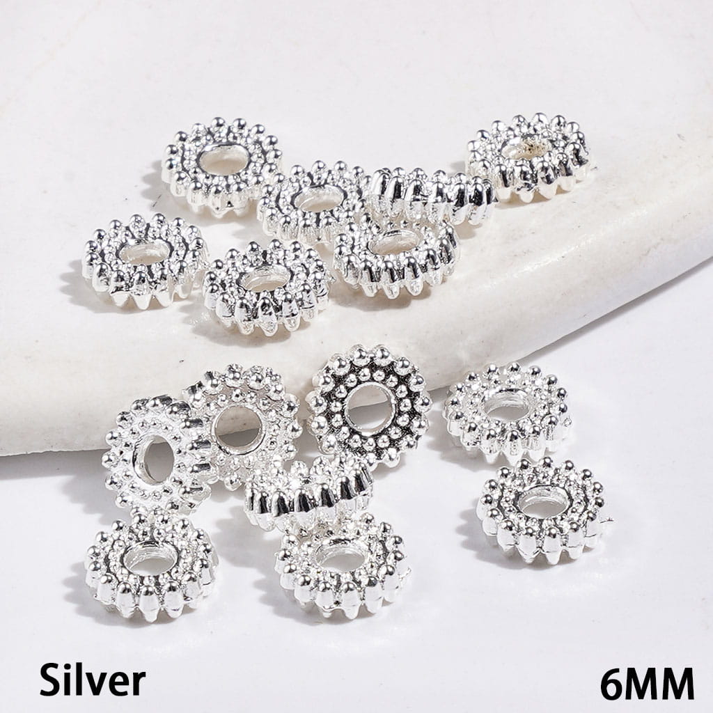 Classic Mini Wheel-Design Metal Spacer Beads, 6MM, Silver & Gold