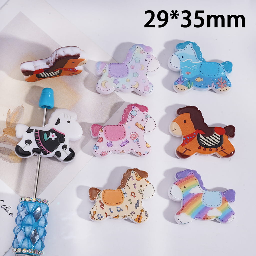 Lovely Horse Series Assorted Design Acrylic Beads, 29*35MM Random Mix