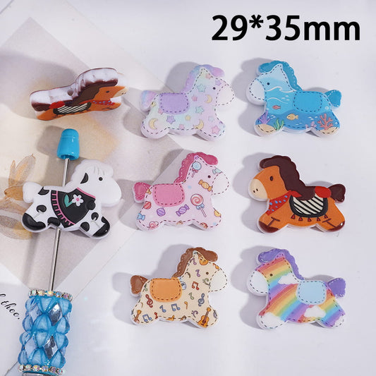 Lovely Horse Series Assorted Design Acrylic Beads, 29*35MM Random Mix