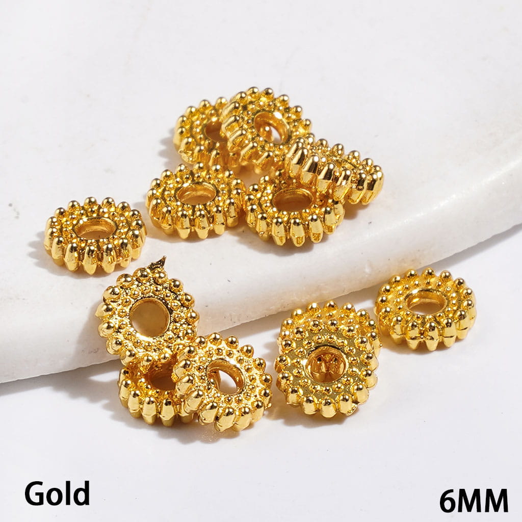 Classic Mini Wheel-Design Metal Spacer Beads, 6MM, Silver & Gold