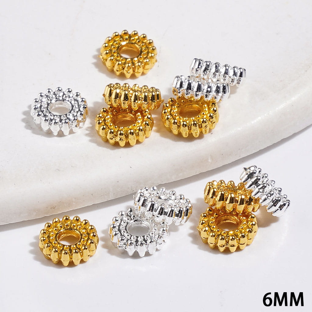 Classic Mini Wheel-Design Metal Spacer Beads, 6MM, Silver & Gold