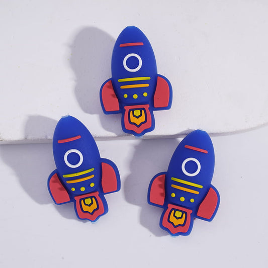 3D Blue Rocket Launched Space Theme Silicone Focal Beads