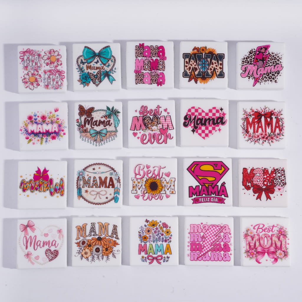Mother’s Day MAMA Series Print in Flat Square Shape Silicone Focal Beads
