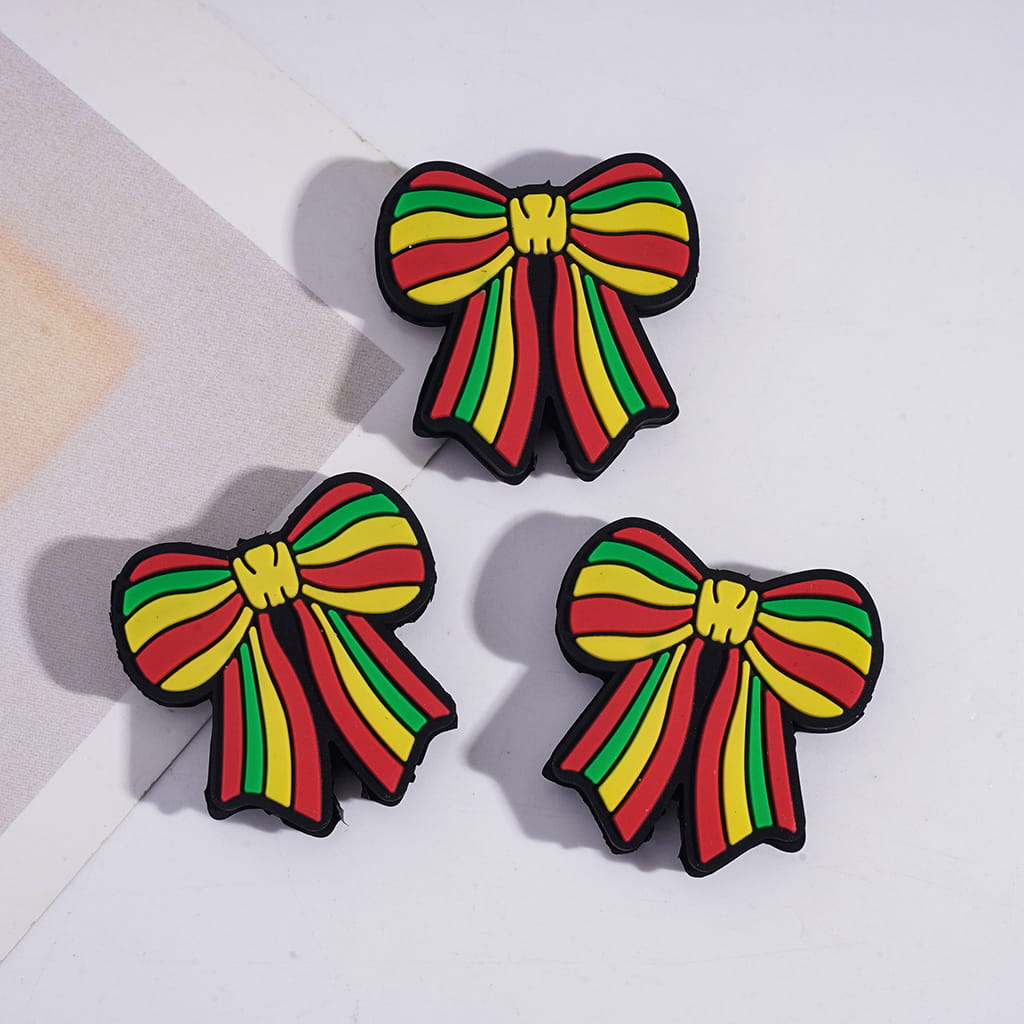 Red, Yellow & Green Striped Bowtie Silicone Focal Beads