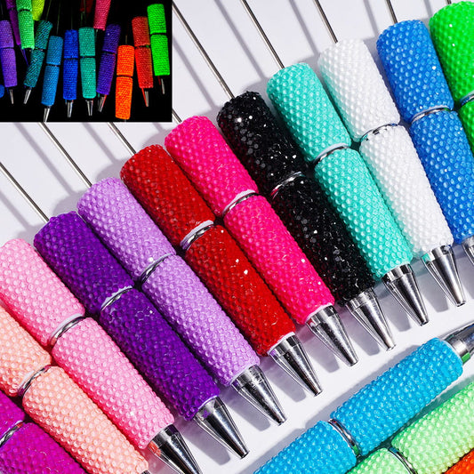 Beadable Clay Pens Luminous with Shiny Rhinestones Covering the Entire Pen, Fluorescence Color