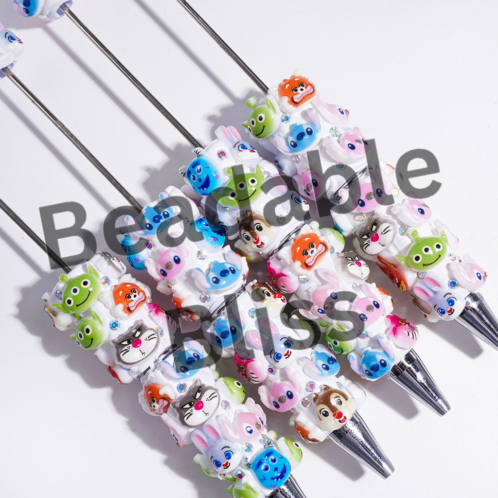Beadable Clay Pens with Various Classic Animation Characters Head Design and AB Rhinestones