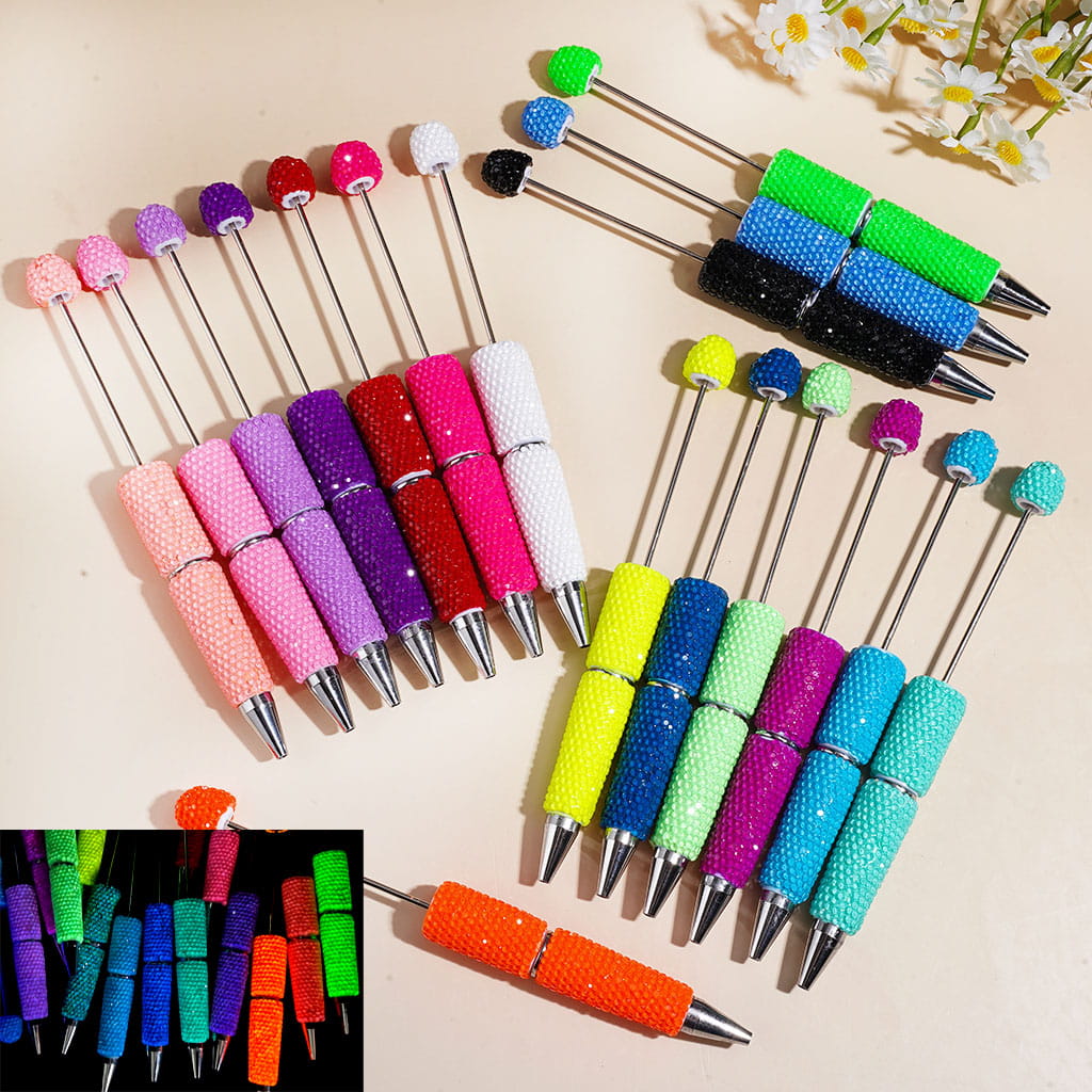 Beadable Clay Pens Luminous with Shiny Rhinestones Covering the Entire Pen, Fluorescence Color