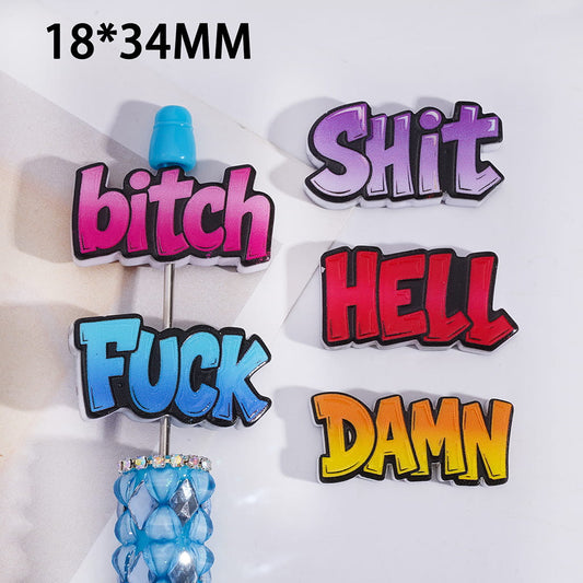 Humor Text in Graffiti Style Acrylic Beads, 18*34MM, Random Mix