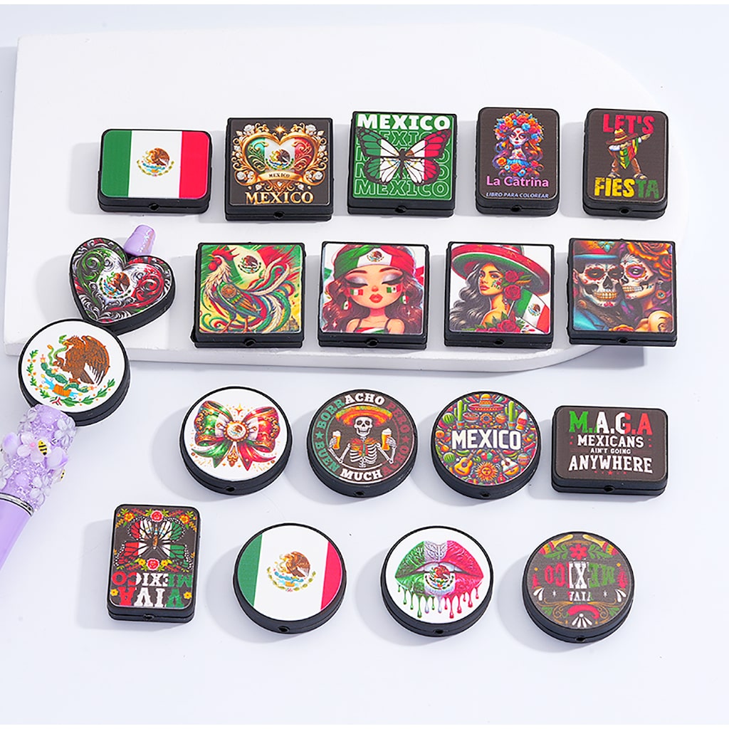 Collection of small decorative boxes with Mexican-themed designs on a white background

