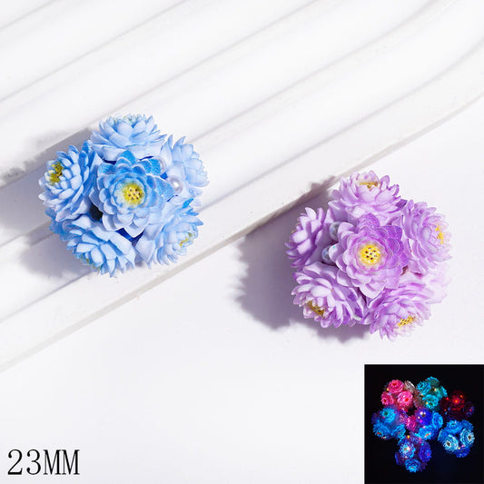 Luminous Classic Solid-Color Lotus Flower with White Pearl Clay Beads, 23MM, Multicolor, Random Mix