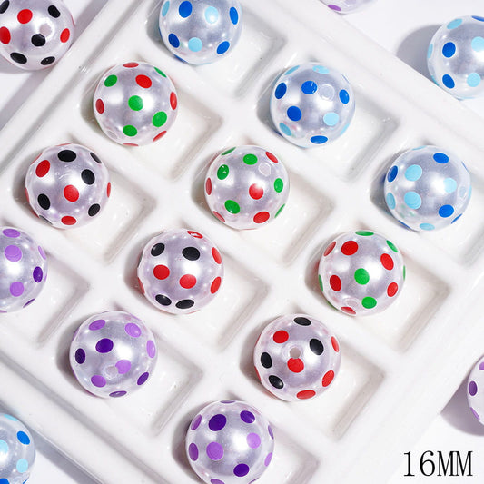 Pearlized Colorful Polka Dot Pattern Printed Round Acrylic Beads for Bracelets & Necklaces, 16MM, Multicolor