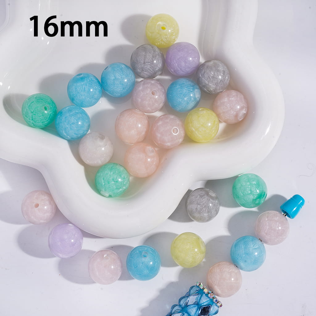 Glittery Lotus Flower Translucent Round Acrylic Bracelet Beads 16MM Random Mix