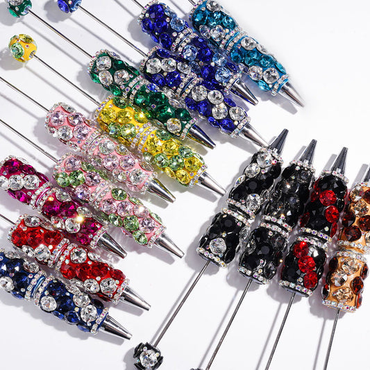 Dazzling Dual-Tone Rounded Square Crystal Design with Sparkling AB Rhinestone Beadable Clay Pens, Multicolor, Random Mix