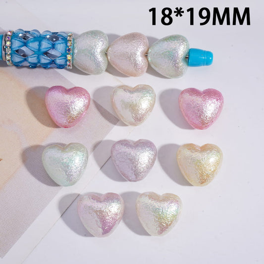 UV‑Coated Wrinkled Heart Shape Acrylic Beads in Solid Pastel Colors, 18*19MM