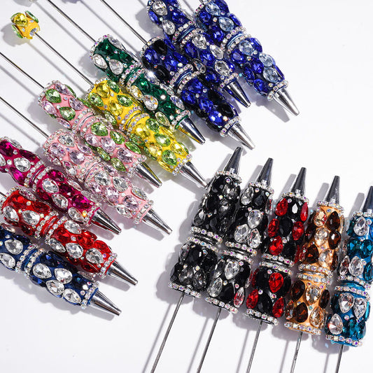 Shiny Dual-Color Water Drop Crystal Design with Sparkling AB Rhinestone Beadable Clay Pens, Multicolor, Random Mix