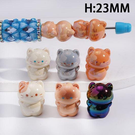 UV‑Coated Adorable Cat Acrylic Beads in Various Colors, 23MM Random Mix