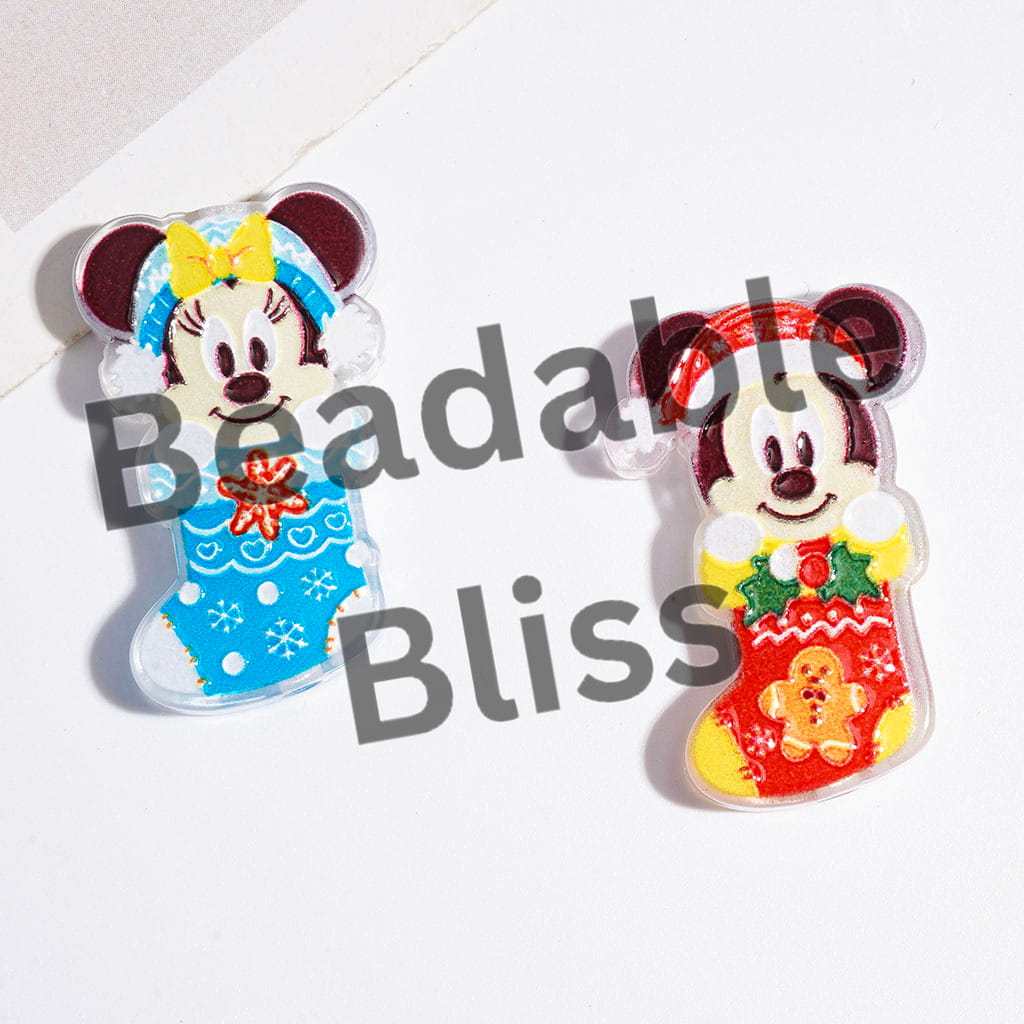 Acrylic Beads Christmas Stocking with Classic Animation Animal Character, Mouse Duck Dog Chipmunk, Multi-Color, Random Mix