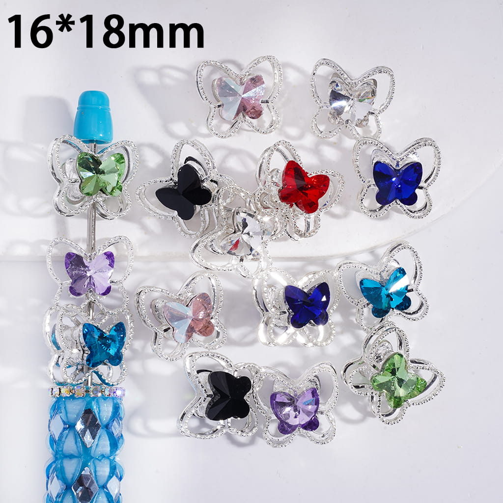 Silver Metal Butterfly Frame Beads with Shining Rhinestones, 16×18MM Random Mix