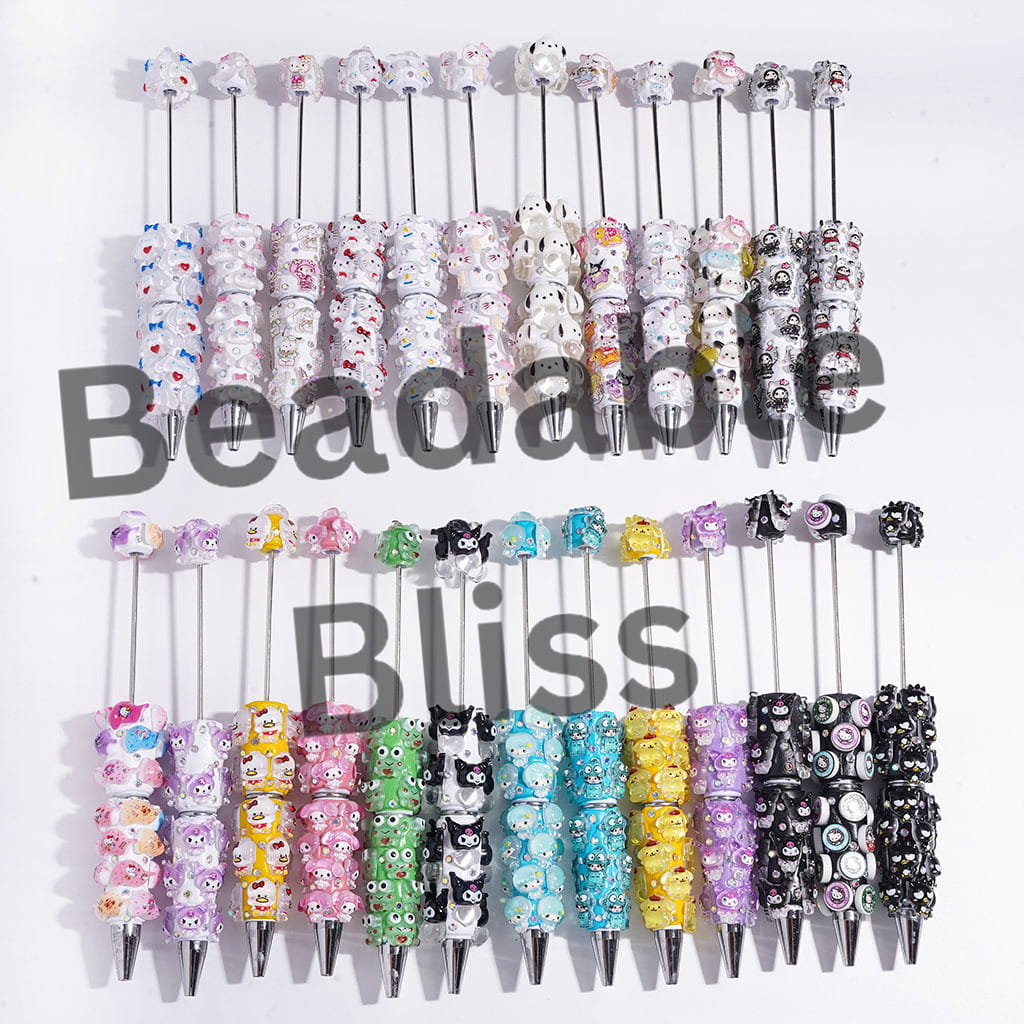 Beadable Clay Pens with Adorable Character Series and AB Rhinestones, Multi-Color Random Mix