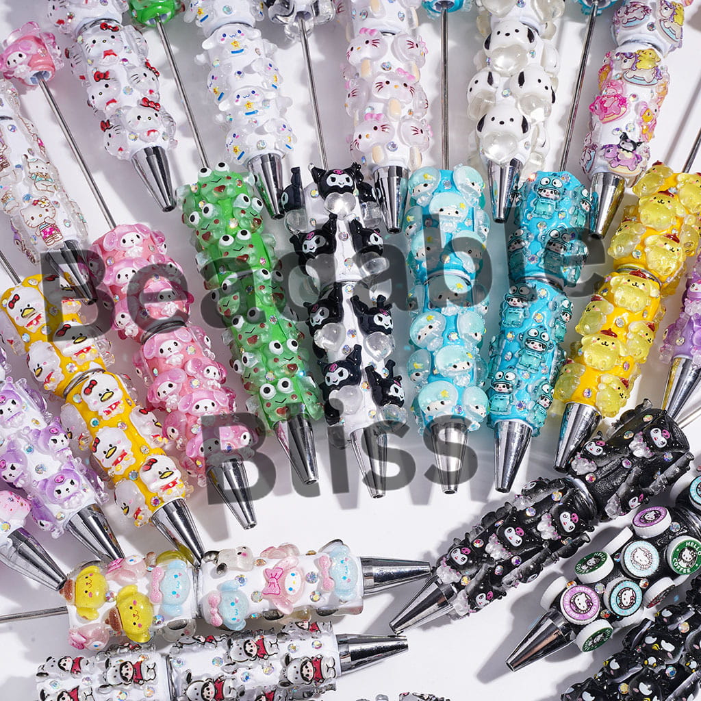 Beadable Clay Pens with Adorable Character Series and AB Rhinestones, Multi-Color Random Mix