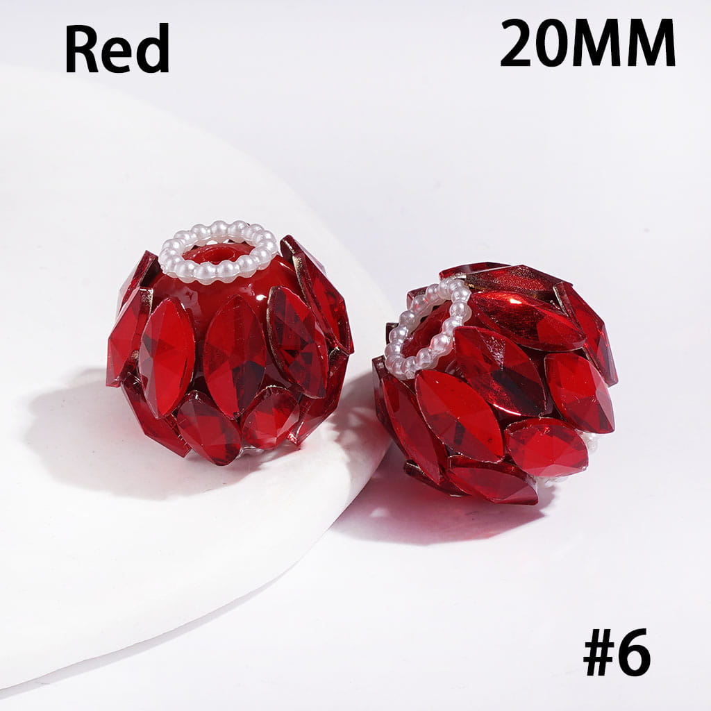 Handcrafted Acrylic Beads w Dazzling Marquise Cut Rhinestones, White Pearl Chains, Around 20MM